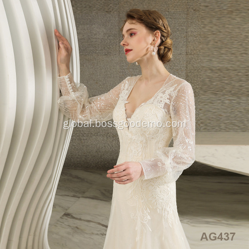 Formal Wedding Dress Custom Simple Puffy Long sleeve White Formal Bridal formal wedding dress Manufactory